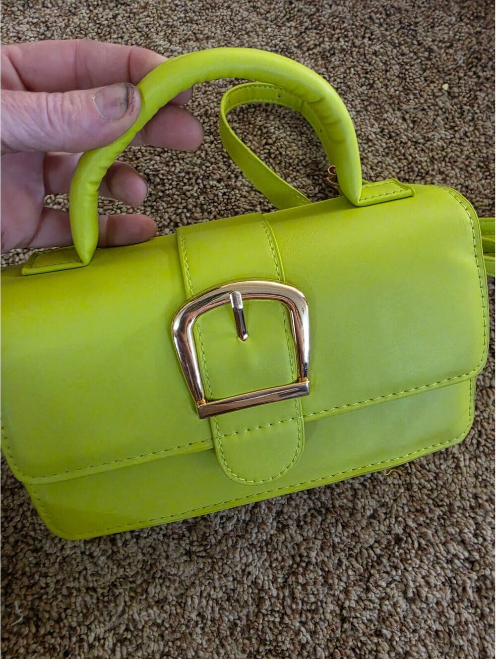 Lime Green Faux Leather Handbag with Gold Buckle